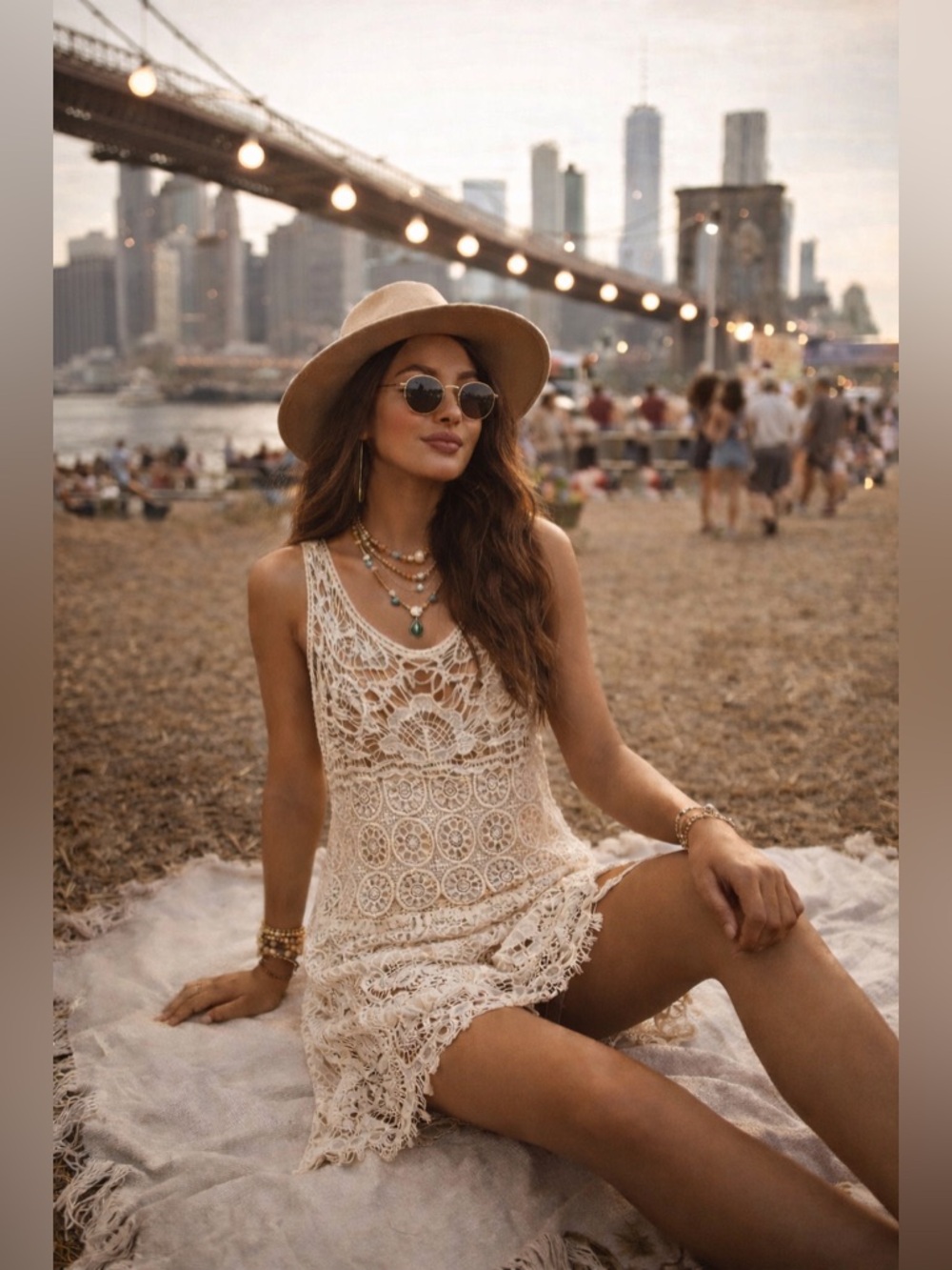 Vintage Ivory Crochet Lace  Dress Sheer Boho Festival Beach Positano Resort Med